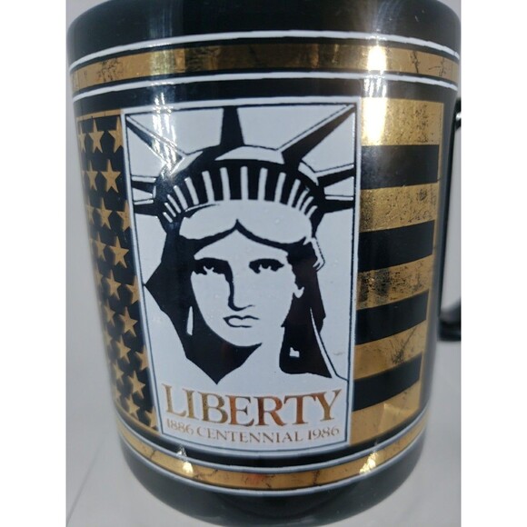 Statue of Liberty Coffee Mug VTG 1982 Keep The Torch Lit Black Gold Centennial - Picture 2 of 13